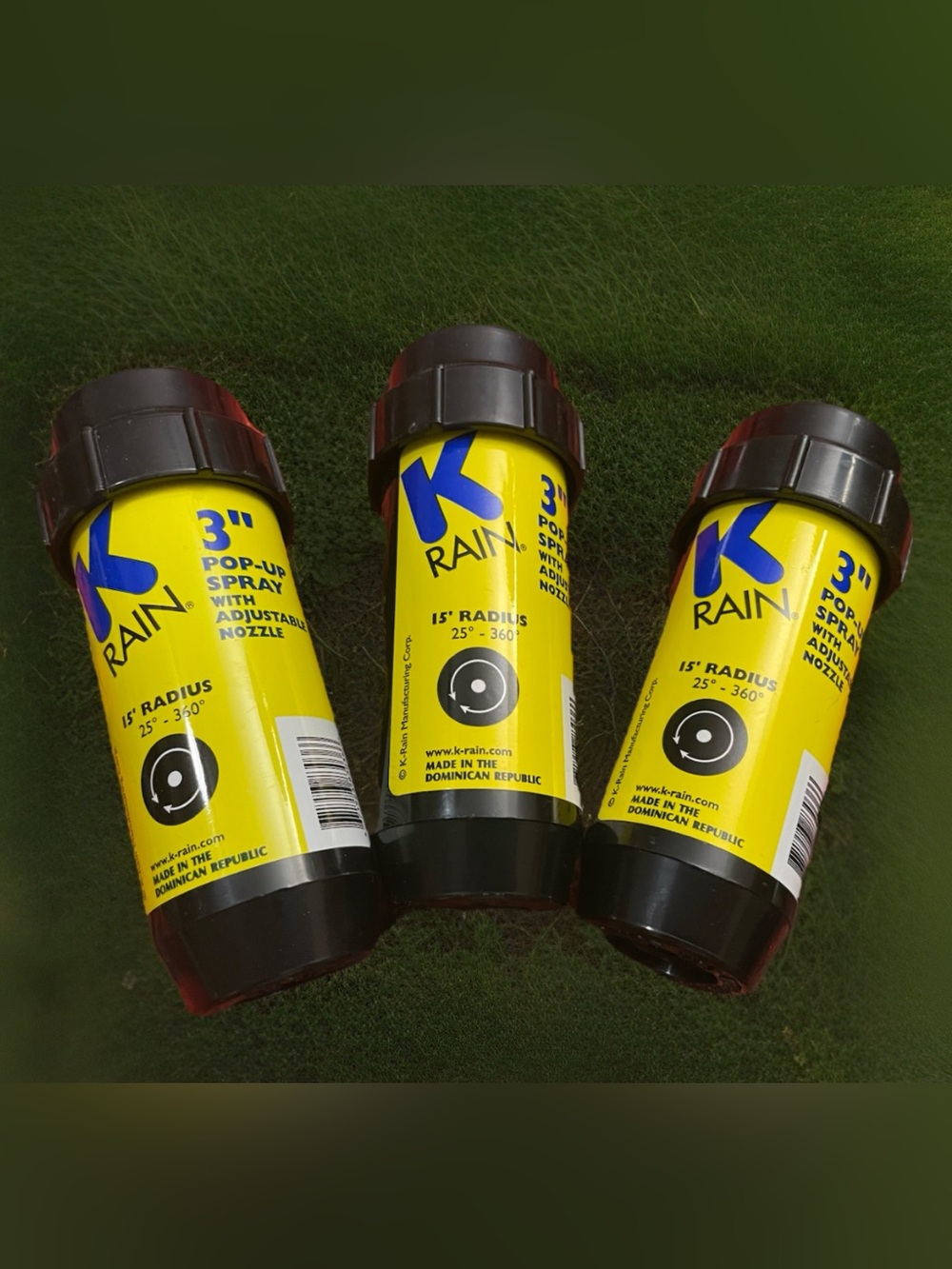 Lot of 3 K Rain 3” Pop-up Spray w/ Adjustable Nozzle 15’ Radius 25-360 NEW